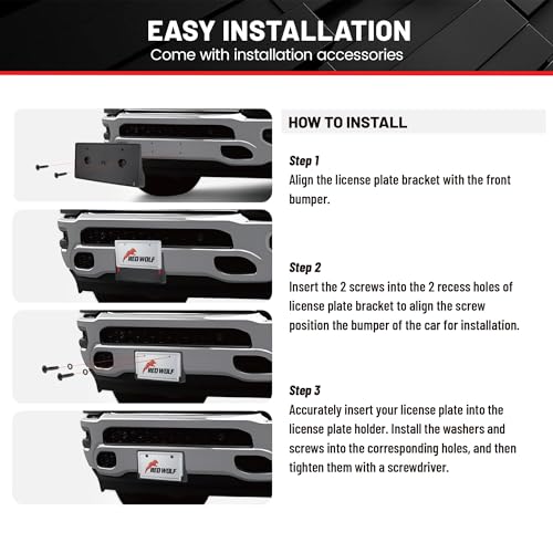 RED WOLF حامل لوحة ترخيص أمامي RED WOLF مناسب لسيارة دودج رام 1500 من 2019-2024 استبدال #68274215AE CH1068151 إطار حامل لوحة الترخيص لسيارات البيك أب مع براغي - Image 4