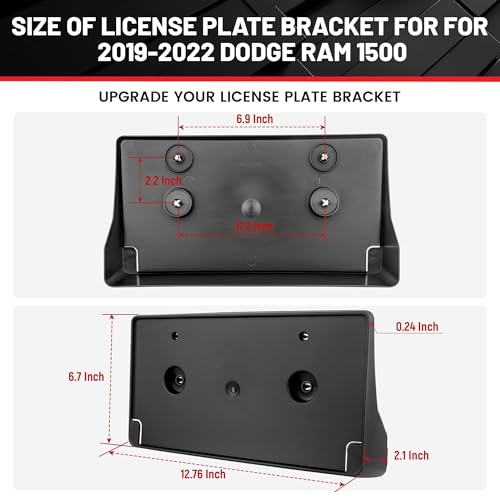 RED WOLF حامل لوحة ترخيص أمامي RED WOLF مناسب لسيارة دودج رام 1500 من 2019-2024 استبدال #68274215AE CH1068151 إطار حامل لوحة الترخيص لسيارات البيك أب مع براغي - Image 5