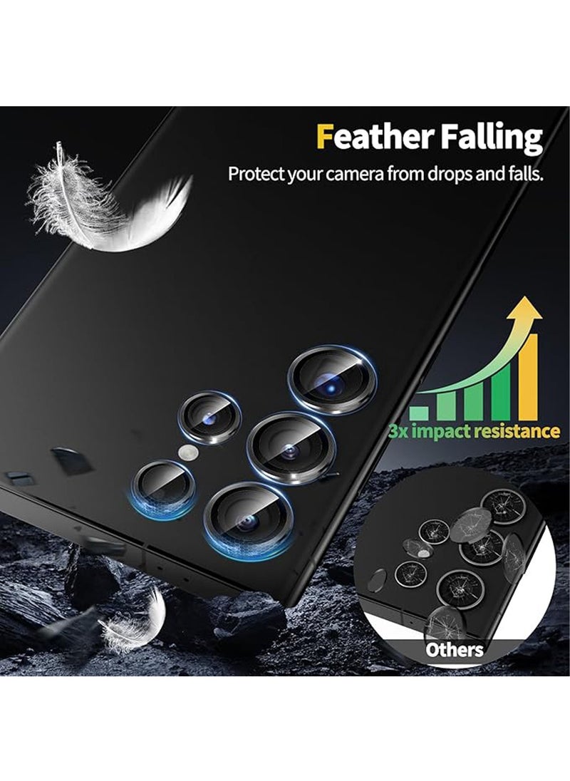 X-level Camera Lens Protector for Samsung Galaxy S24 Ultra Accessories, [3x Impact Resistance] Individual Metal Ring Tempered Glass Camera Screen Protector, Case Friendly, 1 Set (Titanium Black)  - Image 2