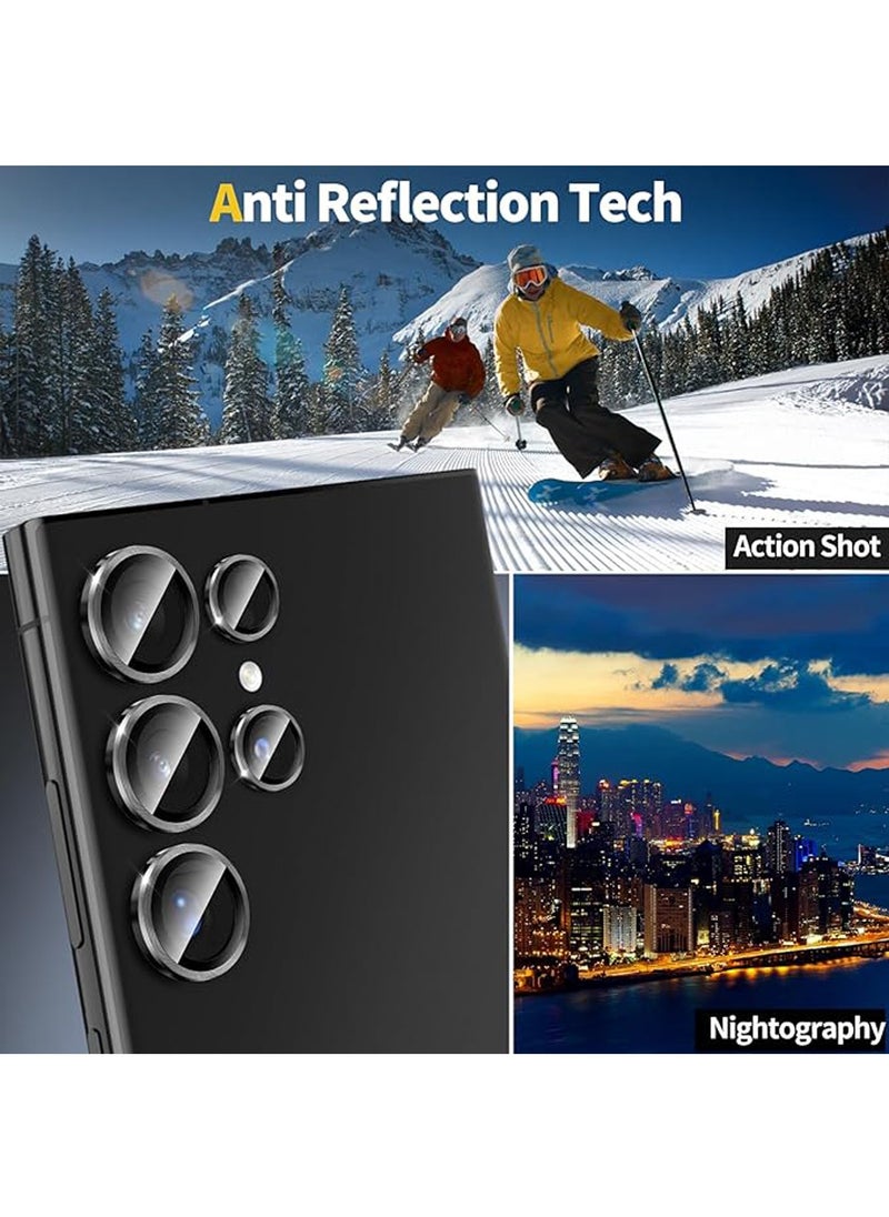 X-level Camera Lens Protector for Samsung Galaxy S24 Ultra Accessories, [3x Impact Resistance] Individual Metal Ring Tempered Glass Camera Screen Protector, Case Friendly, 1 Set (Titanium Black)  - Image 3
