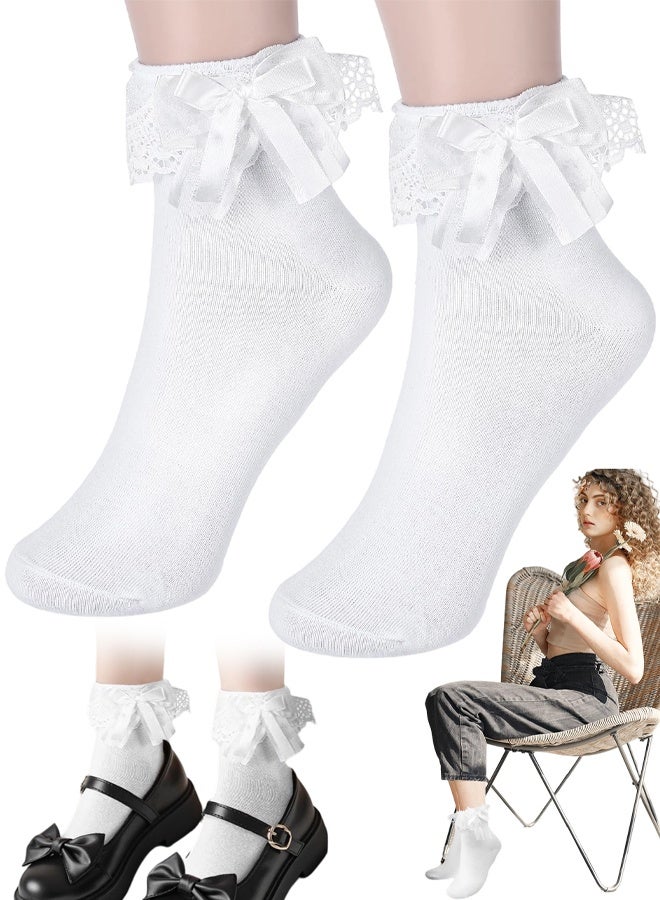 Cool White Ruffle Frilly Socks Women, Lace Socks For Women Ankle Ruffle, Comfortable And Breathable For All Seasons - Image 1