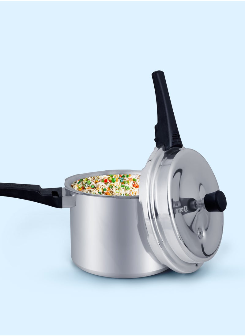 DELICI - 5Liters Dripless 5-Litre Pressure Cooker (ADPC5E) - Premium Virgin Aluminium, Smart Spillage Control, High Thermal Heating, Quality Regulator, Leak-Free Lid, Heat-Proof Handle, Anti-Bulging Bottom Dripless Pressure Cooker 5 LTR - Image 1