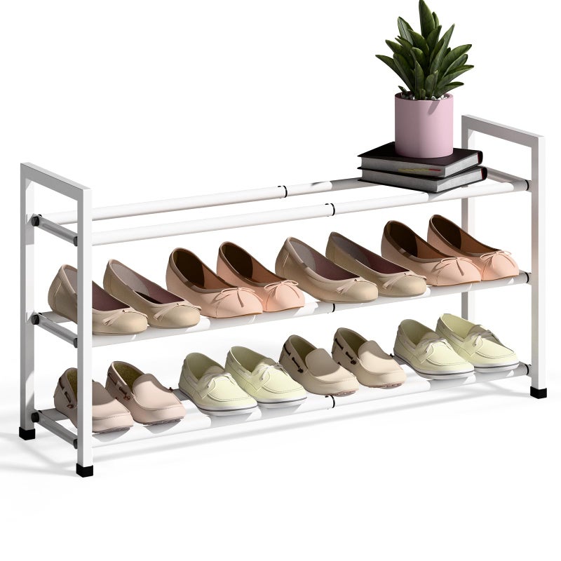 Bumusty 3Tier Expandable Shoe Rack for Closet 1833 Adjustable Shoe Rack for Small Space Small Shoe Organizer for Front Door Sturdy Metal White