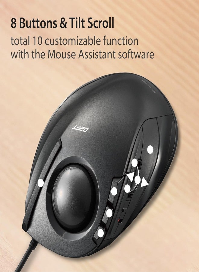 ELECOM DEFT Trackball Mouse, Wired, Finger Control, 8-Button Function with Smooth Tracking, Ergonomic Design, Windows11, macOS (M-DT2URBK) - Image 5