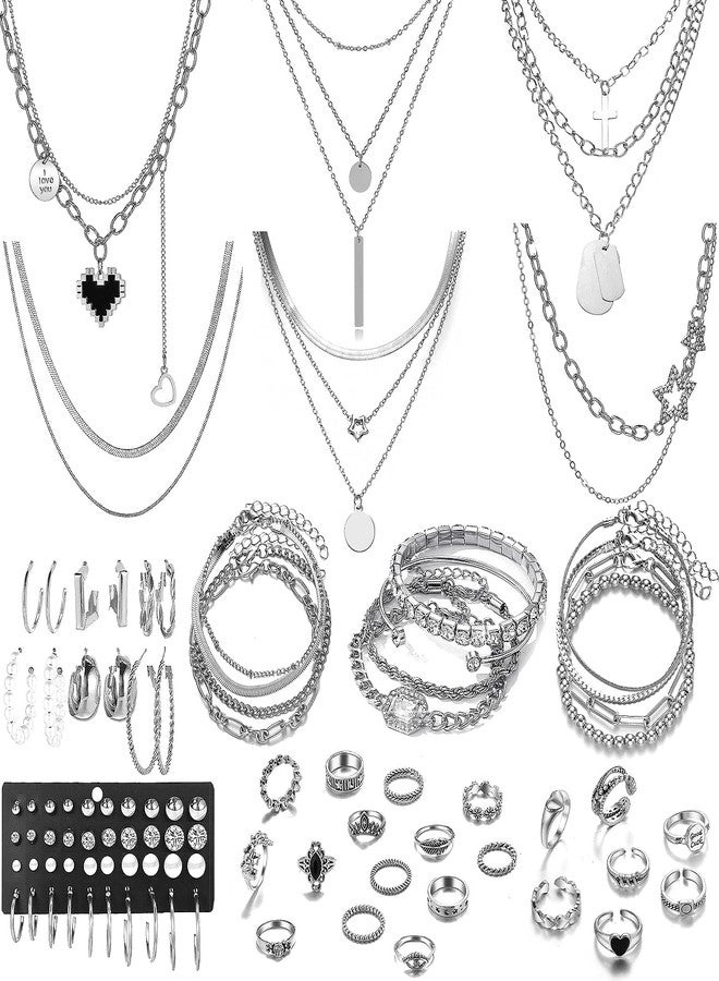 CONGYING 65 Pcs Gold Jewelry Set with 6Pcs Layered Necklace, 11 Pcs anklet and 7Pcs Earring Ear Cuff,11Hoop Earrings,15pcs Rings,15pcs stud earrings Jewerly set for Women Pack for Friendship Gift - Image 1