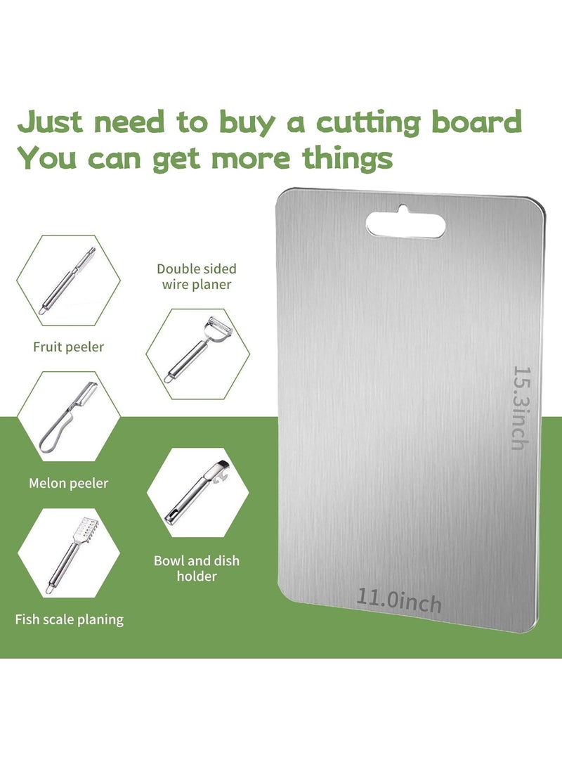 YQbest 304 Stainless Steel Cutting Boards for Kitchen, With Peeling Knife Set Perfect for Various Cooking Tasks. (15.5 * 11 inches) - Image 2