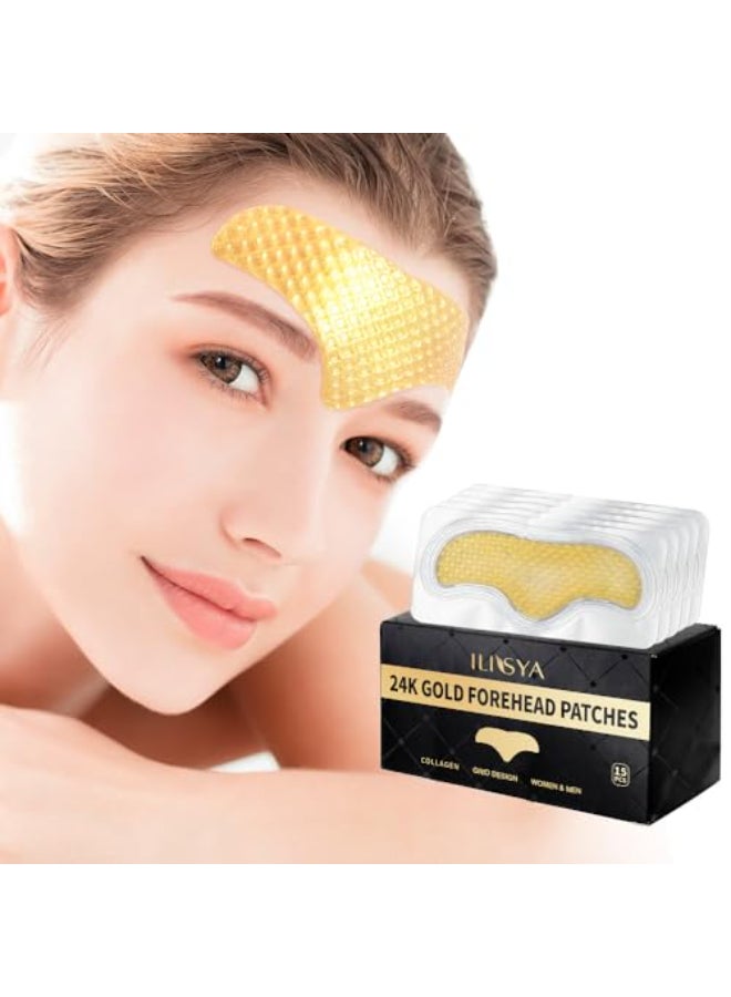 ROUSE 24K Gold Forehead AntiWrinkle Patch15 PCS Collagen Facial Lines Mask Forehead Frown Wrinkles Pads TZone Patches Smooth Face Strips Moisturizing - Image 1