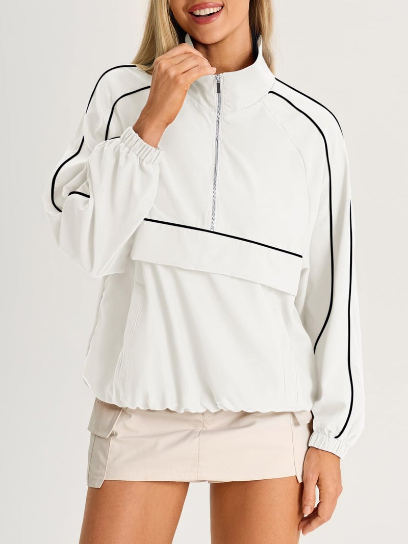 Fisoew Quarter Zip Pullover Women Lightweight Windbreaker Jacket Running Hiking Outdoor Pullover with Pocket - Image 5