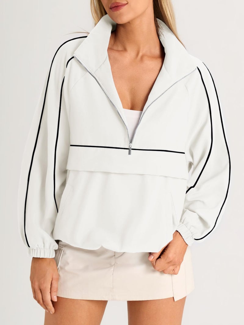 Fisoew Quarter Zip Pullover Women Lightweight Windbreaker Jacket Running Hiking Outdoor Pullover with Pocket - Image 2