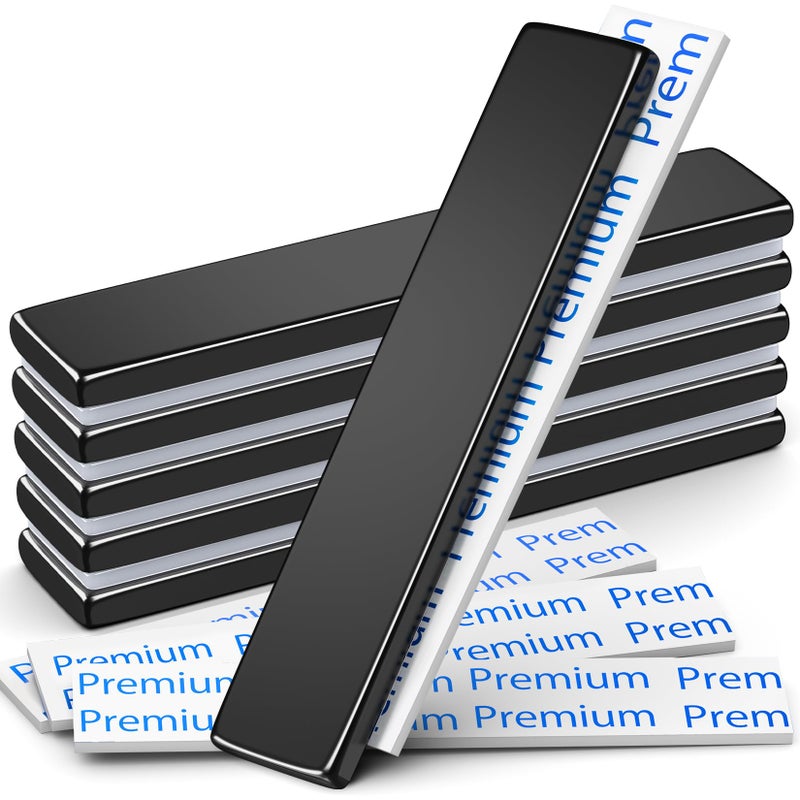 FINDMAG 6 Pack Super Strong Neodymium Bar Magnets with Double-Sided Adhesive, Strong Magnet Heavy Duty, Magnets with Adhesive Backing for Fridge, Whiteboard - 60x10x3mm - Black - Image 1