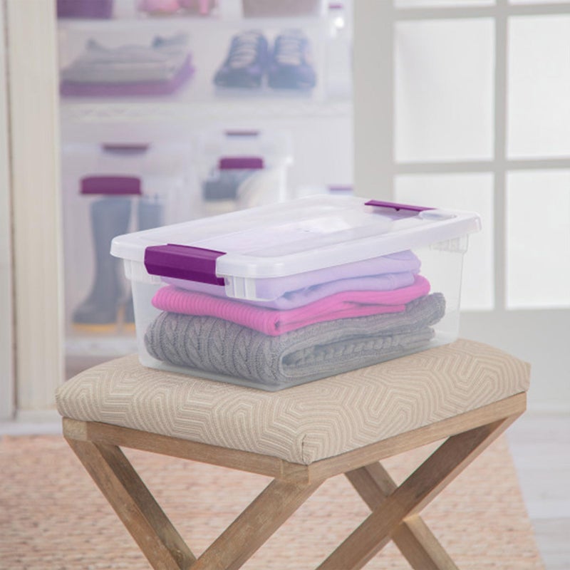 STERILITE 15 Qt ClearView Latch Storage Box, Stackable Bin with Latching Lid, Plastic Container to Organize Shoes in Closet, Clear Base, Lid (Pack of 12) - Image 5