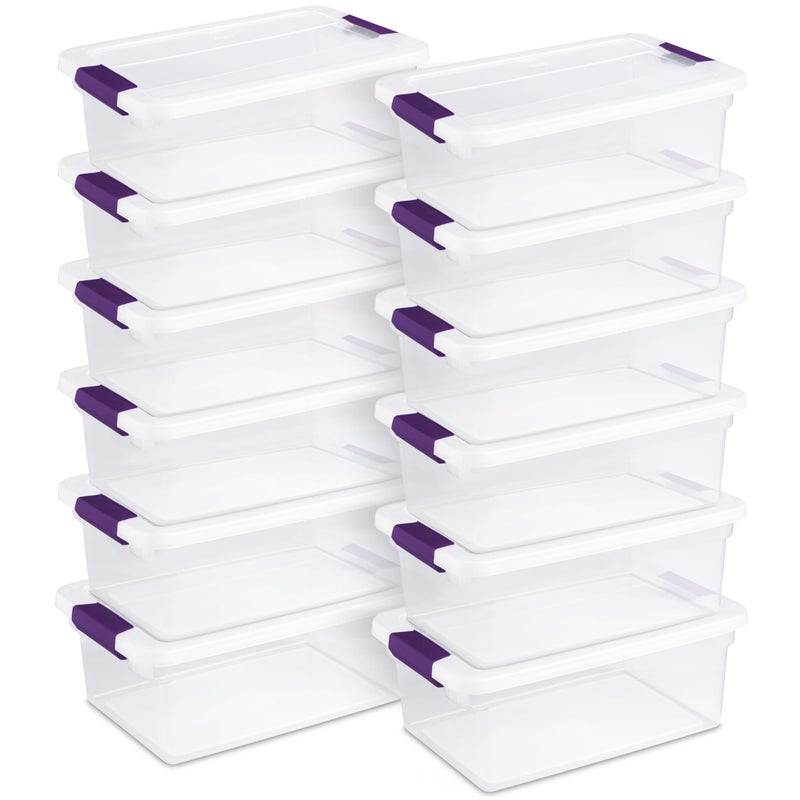 STERILITE 15 Qt ClearView Latch Storage Box, Stackable Bin with Latching Lid, Plastic Container to Organize Shoes in Closet, Clear Base, Lid (Pack of 12) - Image 1
