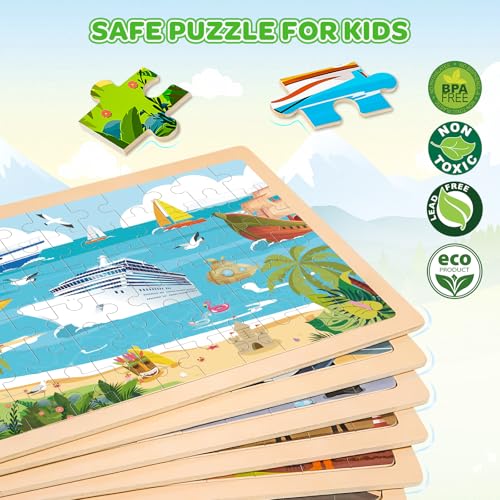 LACCHOUFEE Wooden Puzzles for Kids Age 3 4 5 Year Old 6 Pack 60 Pcs Toddler Jigsaw Puzzles for Girl Boy Animals Space Activities Preschool Learning Educational Birthday Gift Travel Autistic Wooden Toys - Image 5