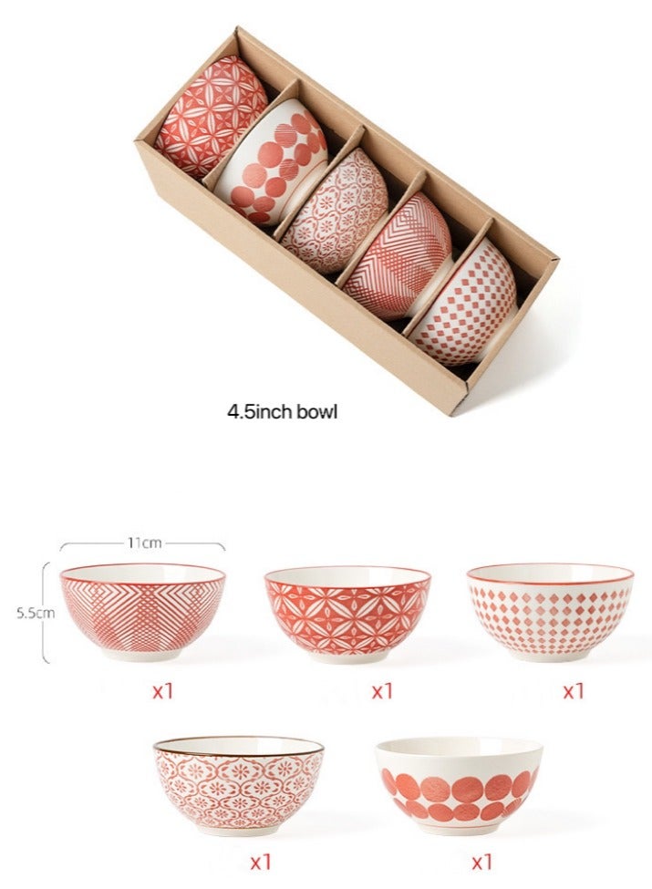 Creative Ceramic Soup Bowl Rice Bowl, Classic Japanese Red Tableware Bowl, for Kitchen Household 5 Bowl Set, Housewarming Gift - Image 3