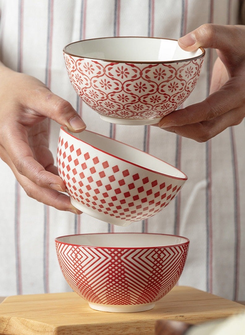 Creative Ceramic Soup Bowl Rice Bowl, Classic Japanese Red Tableware Bowl, for Kitchen Household 5 Bowl Set, Housewarming Gift - Image 4