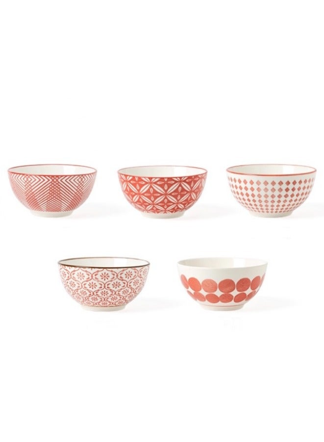 Creative Ceramic Soup Bowl Rice Bowl, Classic Japanese Red Tableware Bowl, for Kitchen Household 5 Bowl Set, Housewarming Gift - Image 1