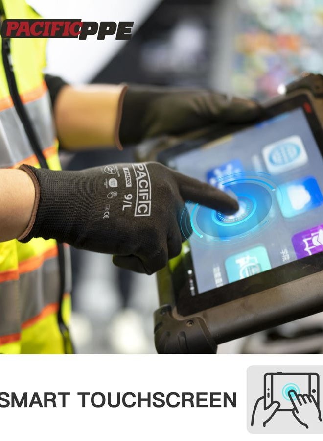 PACIFIC PPE Work Gloves PU Coated-18 Pairs, Touchscreen Working Gloves for Men and Women, Mechanic Gloves, Lightweight, Black, Extra Large - Image 5
