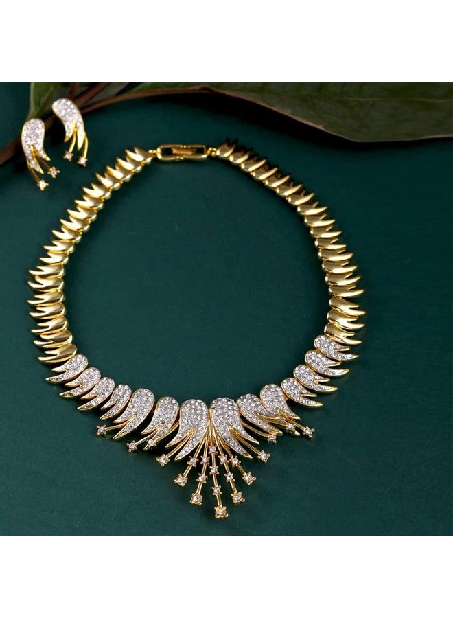 Estele 24 Kt Gold Plated Signature Starbust in Austrian Crystal Necklace Set for Women - Image 4