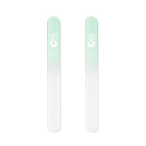 Olababy Glass Nail File for Newborns & Infants 2pk (Mint) | Safe Glass Fingernail Filer with Travel Case - Image 1