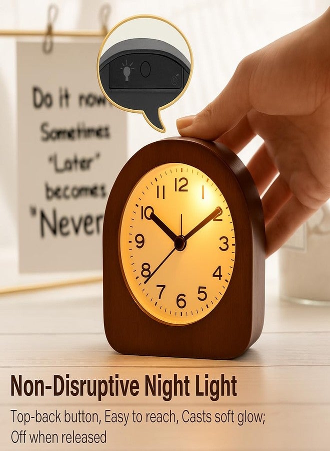 amusediy Vintage Solid Wood Analog Alarm Clock, Battery-Operated Alarm Clocks with Non-Disruptive Night Light, Non-Ticking Alarm Clock with Snooze Button and Soft Alarm Tone. (Dark Brown) - Image 3