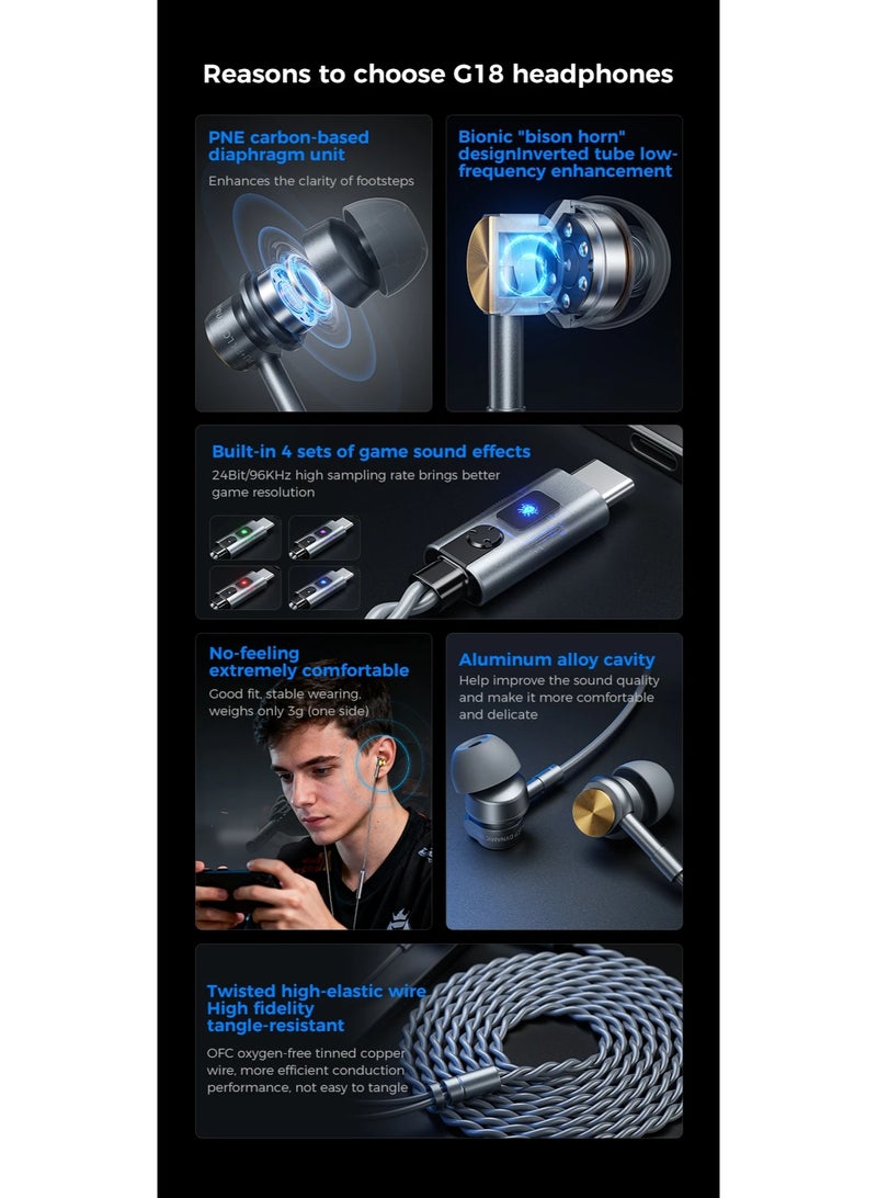 بليكستون سماعات أذن للألعاب بليكستون G18 تايب سي سماعة أذن للألعاب داخل الأذن مع ميكروفون 4 أنواع من تأثير الألعاب Deltaforce مع كابل قوي مقاوم للتشابك اللون رمادي - Image 5