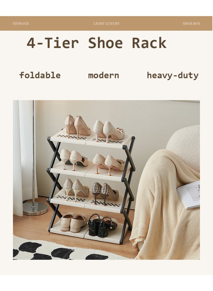 Yara Essentials Foldable 4-Tier Shoe Rack - Easy Setup Modern Storage Organizer (Black/White)  - Image 1