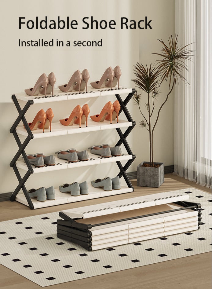 Yara Essentials Foldable 4-Tier Shoe Rack - Easy Setup Modern Storage Organizer (Black/White)  - Image 2