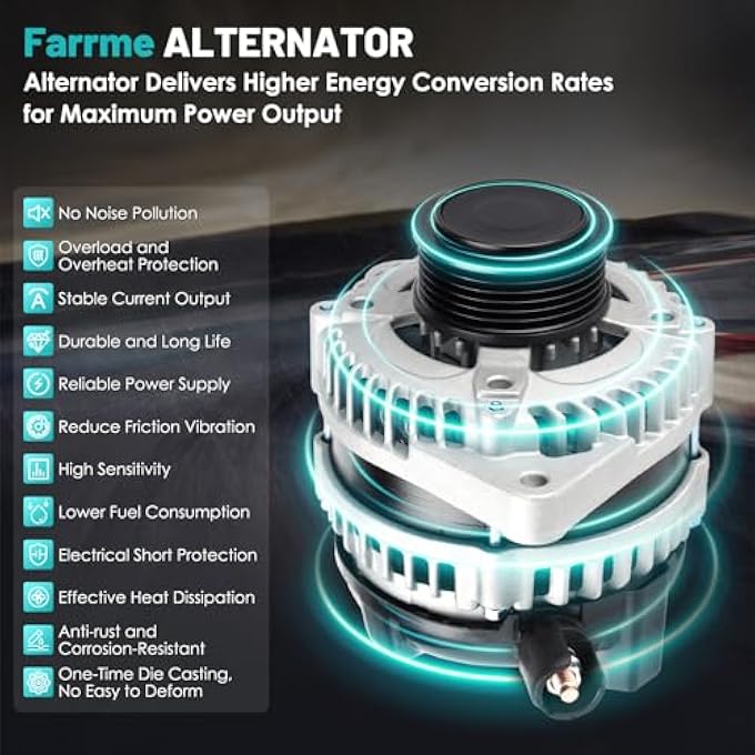 Farrme 11391 Car Alternator 12V 130 Amp, 6-Groove Pulley Fit for Honda Pilot Odyssey Ridgeline, for Acura TL RL ZDX TSX MDX V6 3.5L 3.7L Automotive Replacement Alternators 104210-5920,31100-RGW-A01 - Image 4