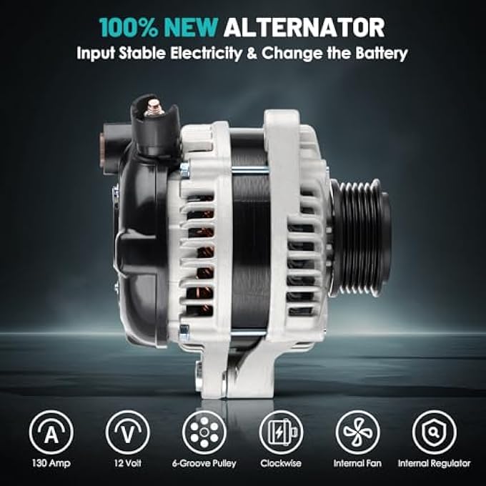 Farrme 11391 Car Alternator 12V 130 Amp, 6-Groove Pulley Fit for Honda Pilot Odyssey Ridgeline, for Acura TL RL ZDX TSX MDX V6 3.5L 3.7L Automotive Replacement Alternators 104210-5920,31100-RGW-A01 - Image 3