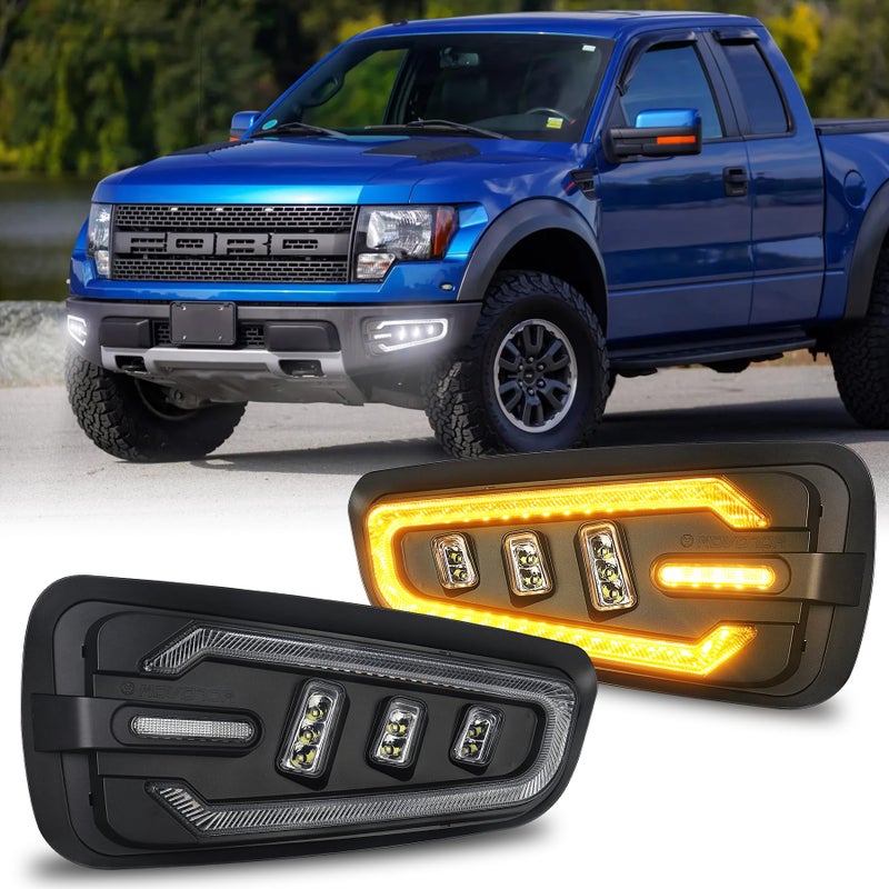 MOVOTOR LED Fog Lights with White DRL Amber Turn Signal Bumper Fog Driving Lights Compatible with 20102014 Ford RaptorFord F150 SVT Raptor Gen 1 - Image 3