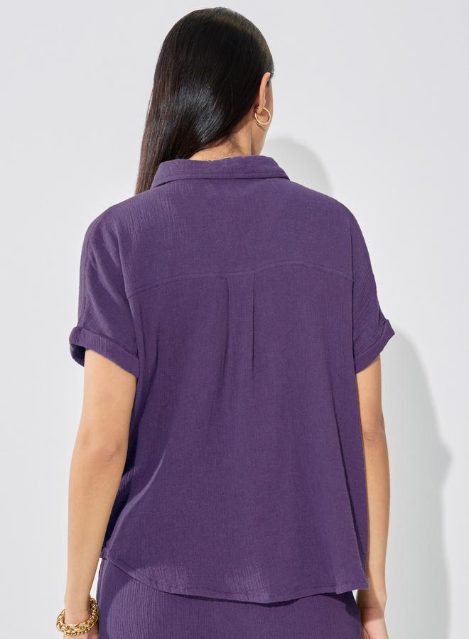 Styli Cotton Gauze Textured Shirt with Turn-Up Sleeves  - Image 5