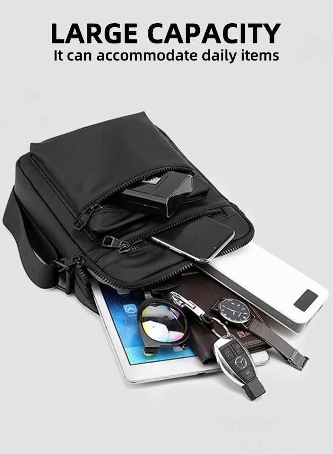 Ultralight Men'S Messenger Bag | Multi-Compartment Oxford Nylon Messenger Bag | Adjustable Shoulder Strap | Waterproof | Daily Commuting Essential | Multifunctional Casual Shoulder Sports Bag | Fashionable Black - Image 3