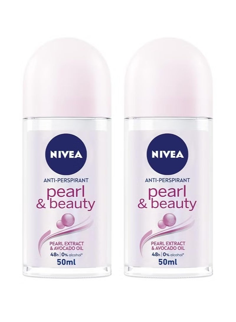 Nivea Pack Of 2 Nivea Pearl And Beauty Antiperspirant Roll On Deodorant 50 Ml