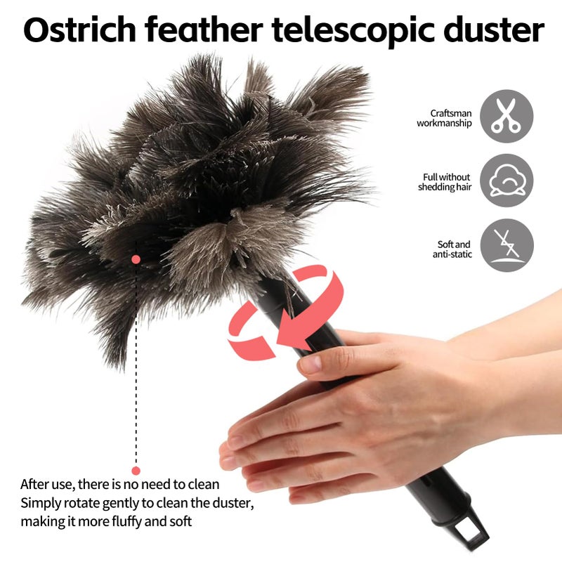 FeelfunFeather Retractable Feather Duster-Genuine Ostrich Feathers,Anti-Static,Reusable Eco-Friendly Handheld Cleaning for Keyboard,Home,Car,Office(10 to 15 Inches) 1 Pack - Image 5
