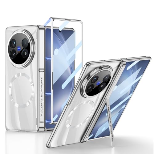 Midkart Magnetic Case Compatible with Vivo X Fold 5 Release 2025 and Compatible with Magsafe Charging Hinge Protection Hidden Kickatand Front Glass Cover, Transaprent & Silver - Image 1