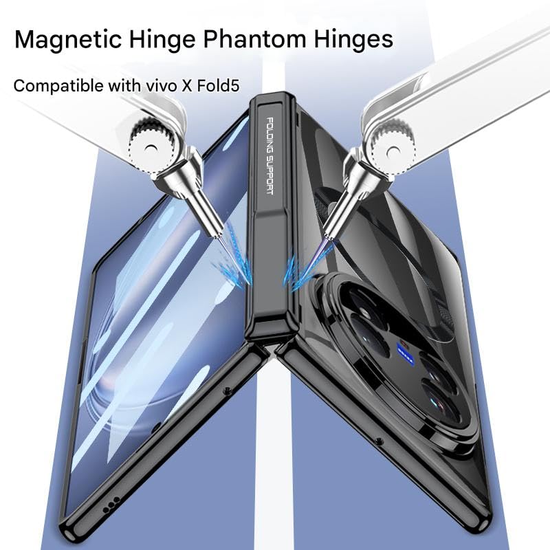 Midkart Magnetic Case Compatible with Vivo X Fold 5 Release 2025 and Compatible with Magsafe Charging Hinge Protection Hidden Kickatand Front Glass Cover, Transaprent & Silver - Image 5