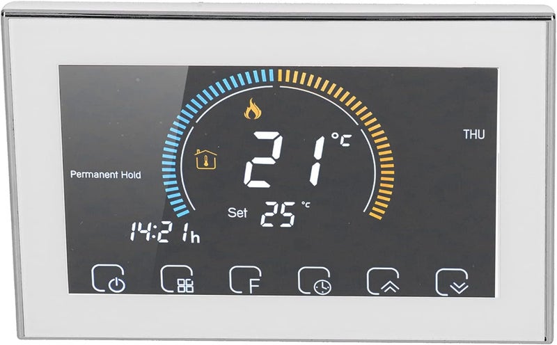 مفتاح ترموستات ذكي مع شاشة تعمل باللمس LCD، جهاز تحكم في درجة الحرارة، تيار متردد من 95 إلى 240 فولت، قدرة استيعابية تصل إلى 5 أمبير، قابل للبرمجة لست فترات، وحدات درجة حرارة قابلة للتخصيص، ذاكرة لحالات انقطاع التيار الكهربائي (BHT-8000GB، لون أبيض) - Image 5