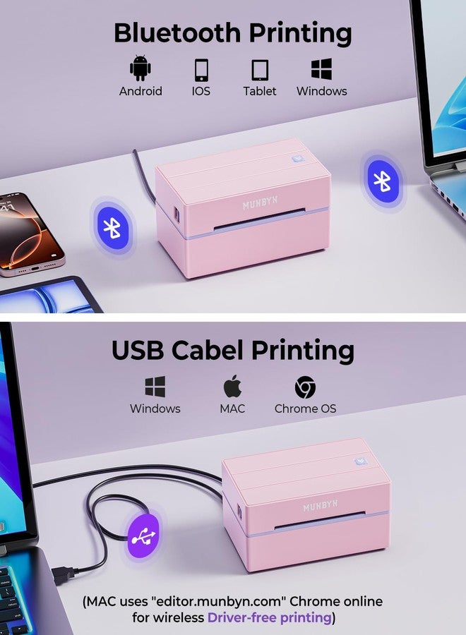 MUNBYN Bluetooth Thermal Label Printer, 130B Wireless 4x6 Shipping Label Printer for Shipping Packages Small Business Office or Home, Compatible with iPhone Android iPad Windows macOS Chrome Etsy eBay - Image 3