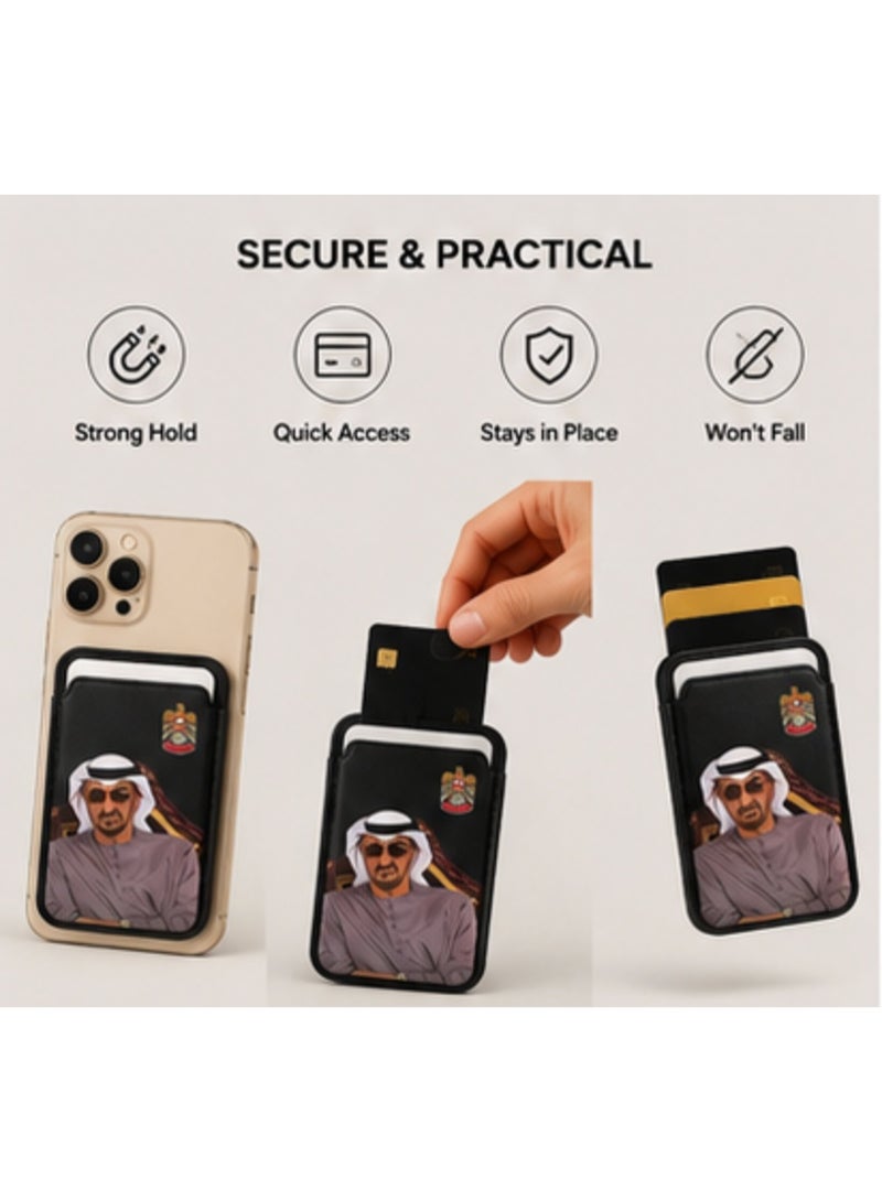 محفظة بطاقات مغناطيسية بتصميم مستوحى من الإمارات، جلد صناعي، حامل 3 بطاقات - Image 2