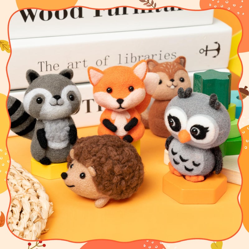 WATINC Needle Felting Kit - 5 Set Unique Different Cute Doll Wool Felt Needle Tools Foam Pad Instruction, DIY Home Decoration Craft Party Supplies for Art Work Starter Beginners (Woodland Animal) - Image 4