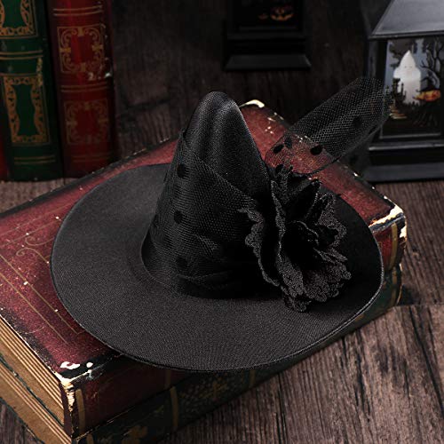 Leorx Small Witch Hat Retro Black Witch Flower Hair Clip Decorative Halloween Hair Accessories for Party (Black Flower) - Image 2