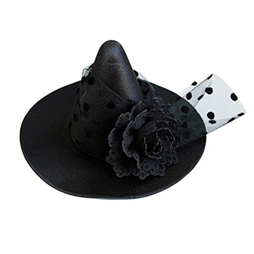 Leorx Small Witch Hat Retro Black Witch Flower Hair Clip Decorative Halloween Hair Accessories for Party (Black Flower) - Image 1