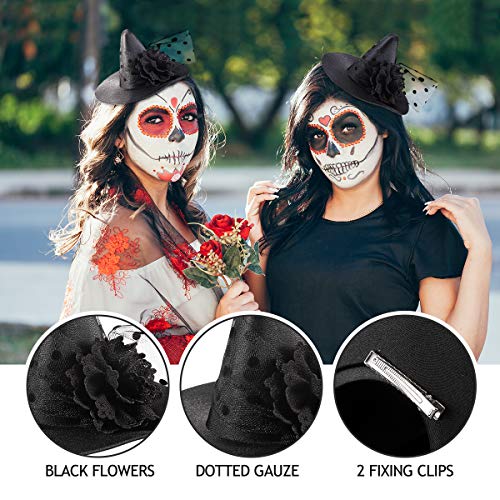 Leorx Small Witch Hat Retro Black Witch Flower Hair Clip Decorative Halloween Hair Accessories for Party (Black Flower) - Image 5