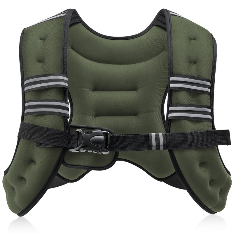 ZELUS Weighted Vest, 6lb/8lb/12lb/16lb/20lb/25lb/30lb Weight Vest with Reflective Stripe for Workout, Strength Training, Running, Fitness, Muscle Building, Weight Loss, Weightlifting, Green(8 lb) - Image 1