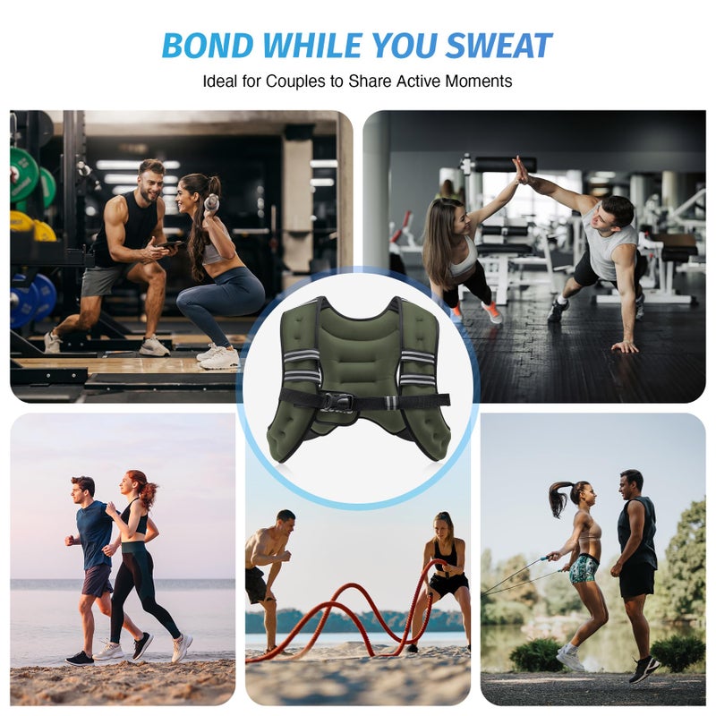 ZELUS Weighted Vest, 6lb/8lb/12lb/16lb/20lb/25lb/30lb Weight Vest with Reflective Stripe for Workout, Strength Training, Running, Fitness, Muscle Building, Weight Loss, Weightlifting, Green(8 lb) - Image 4