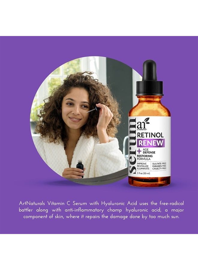 ArtNaturals Retinol Serum for Face - with Vitamin C, 2.5% Retinol Oil & Hyaluronic-Acid - Skin Clearing - Anti-Aging, Anti-Wrinkle Eye Serum - Skin Repair, Night Therapy (1 Fl Oz / 30ml) (ANGA-0127) - Image 1