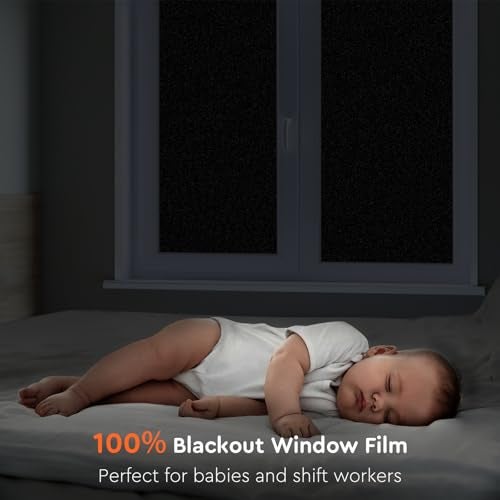 Kromapolis Blackout Window Privacy Film Total Light Blocking Room Darkening Window Covering, Removable Static Cling Frosted Glass Tint, Non-Adhesive, Black 11.8'' x 78.7'' - Image 2