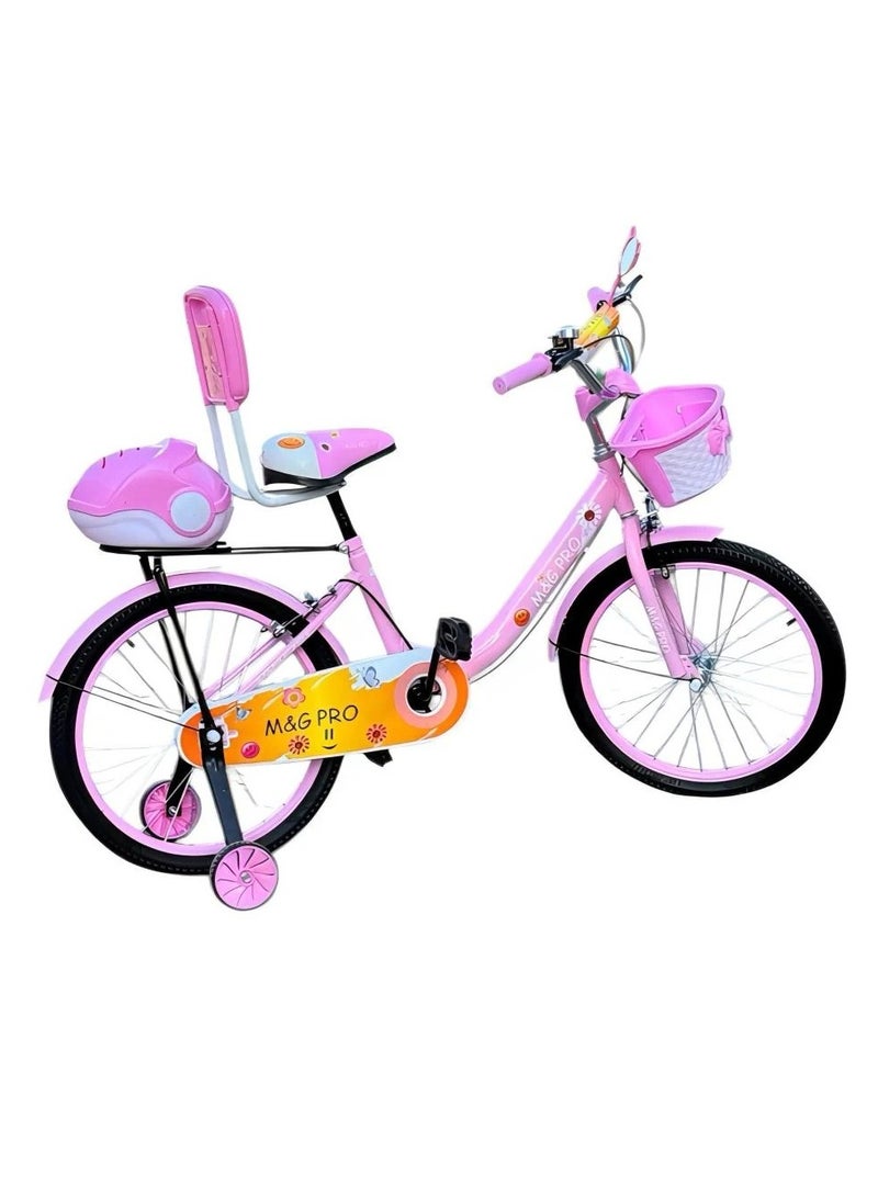 ام اند جي دراجة للبنات مقاس 20 بوصة مع عجلات تدريب وسلة ومقعد خلفي - وردي فاتح - مثالية للأعمار من 6 إلى 9 سنوات - Image 1