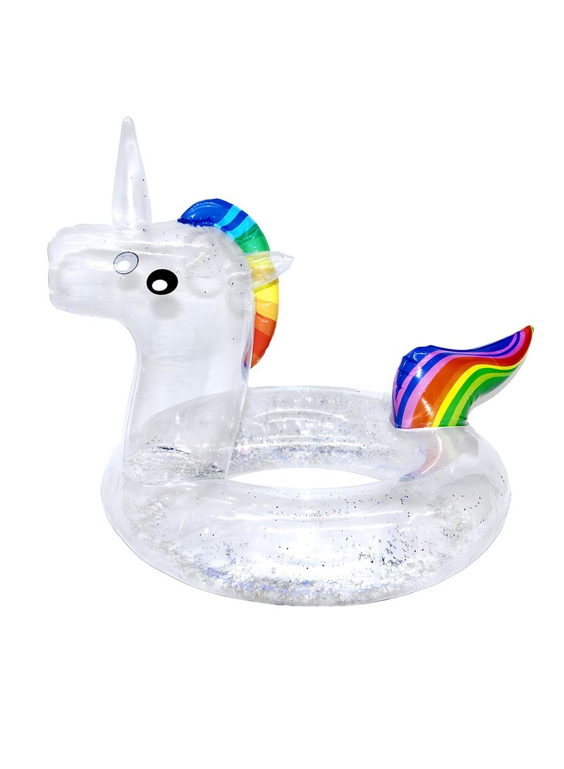 Unicorn Baby Swimming Pool Float with Canopy, Unicorn Pool Float with Glitter, Unicorn Swimming Ring Pool Floaties Toy Inflatable for Children Adults Pool Party Summer Beach Supplies (75cm) - Image 1