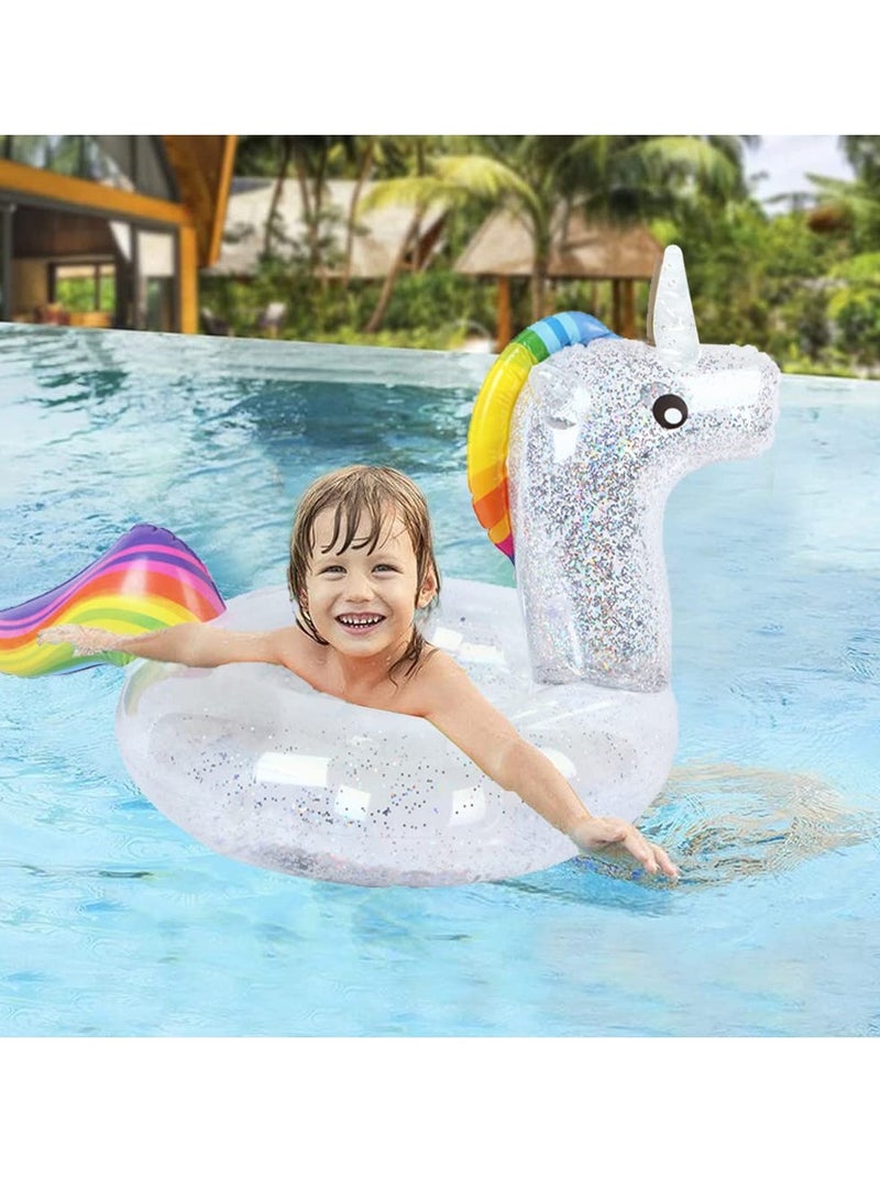 Unicorn Baby Swimming Pool Float with Canopy, Unicorn Pool Float with Glitter, Unicorn Swimming Ring Pool Floaties Toy Inflatable for Children Adults Pool Party Summer Beach Supplies (75cm) - Image 5